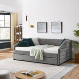 Full Size Daybed with Trundle Upholstered Tufted Sofa Bed, Linen Fabric