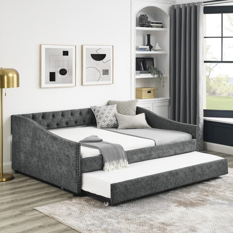 Full Size Daybed with Twin Size Trundle Upholstered Tufted Sofa Bed for Living Room, Bed Room(80.5"X55.5"X27.5")
