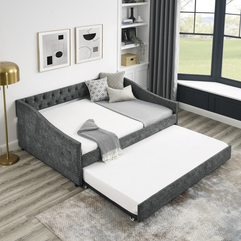Full Size Daybed with Twin Size Trundle Upholstered Tufted Sofa Bed for Living Room, Bed Room(80.5"X55.5"X27.5")
