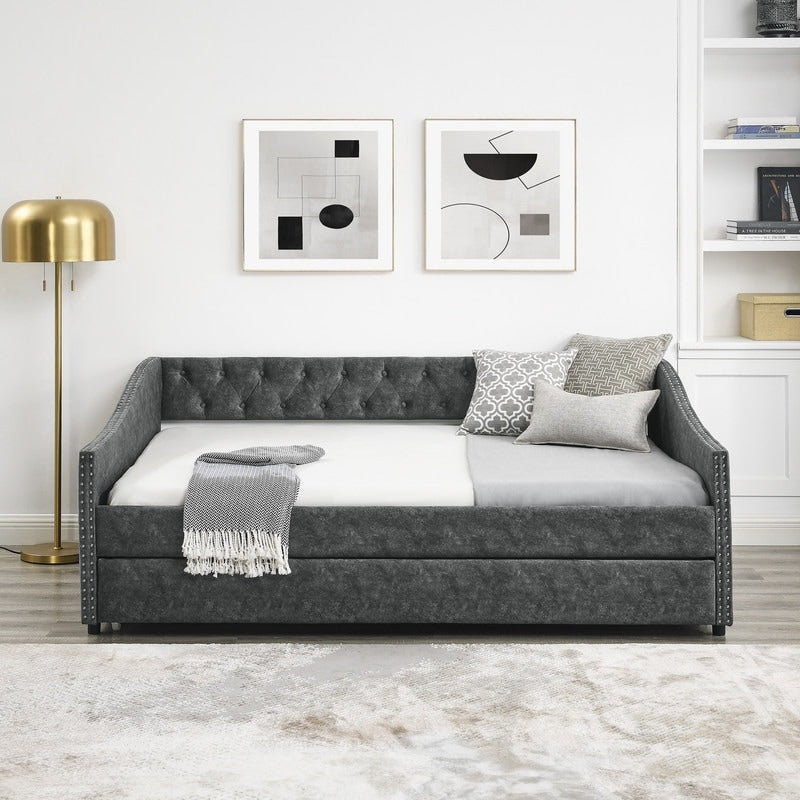 Full Size Daybed with Twin Size Trundle Upholstered Tufted Sofa Bed for Living Room, Bed Room(80.5"X55.5"X27.5")