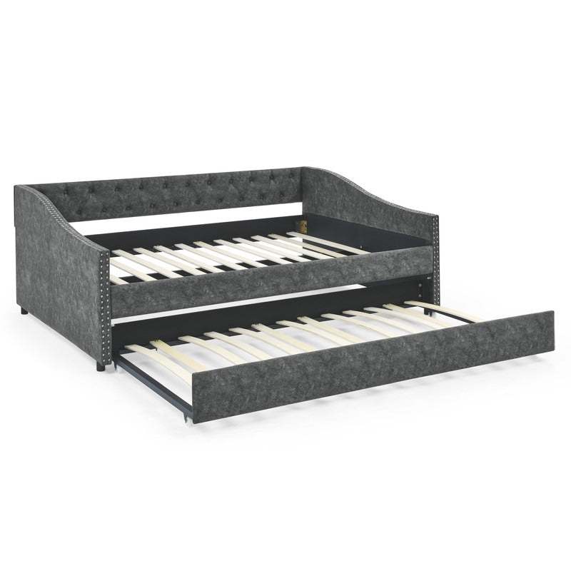 Full Size Daybed with Twin Size Trundle Upholstered Tufted Sofa Bed for Living Room, Bed Room(80.5"X55.5"X27.5")