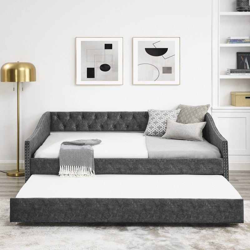 Full Size Daybed with Twin Size Trundle Upholstered Tufted Sofa Bed for Living Room, Bed Room(80.5"X55.5"X27.5")