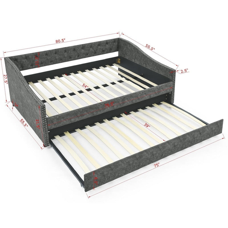 Full Size Daybed with Twin Size Trundle Upholstered Tufted Sofa Bed for Living Room, Bed Room(80.5"X55.5"X27.5")