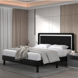 Full Size Frame Platform Bed with Upholstered Headboard and Slat Support,black