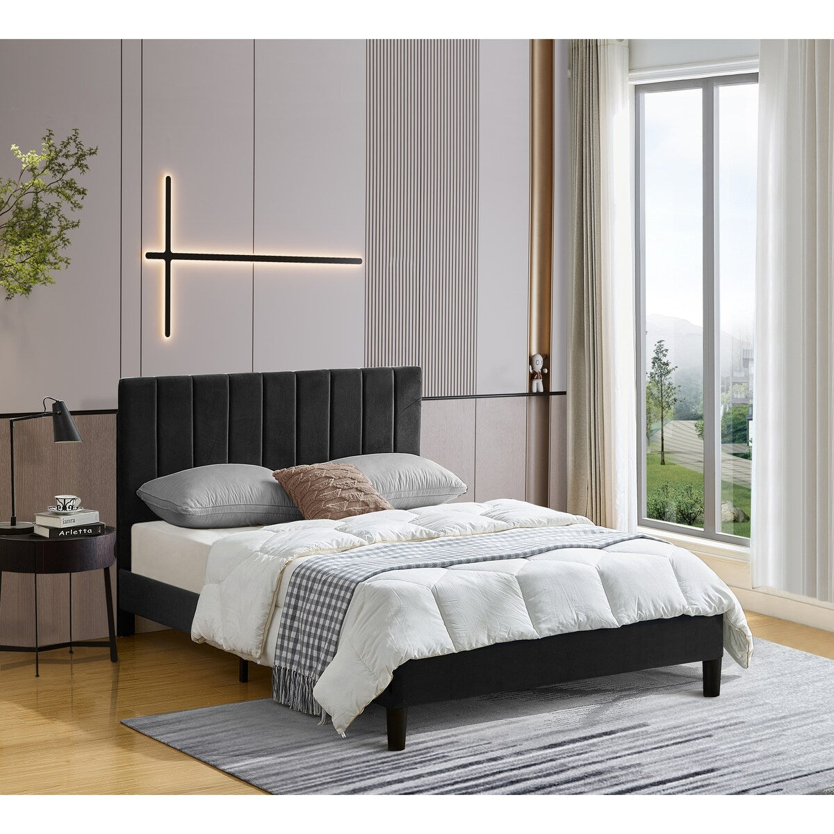 Full Size Frame Platform Bed with Upholstered Headboard