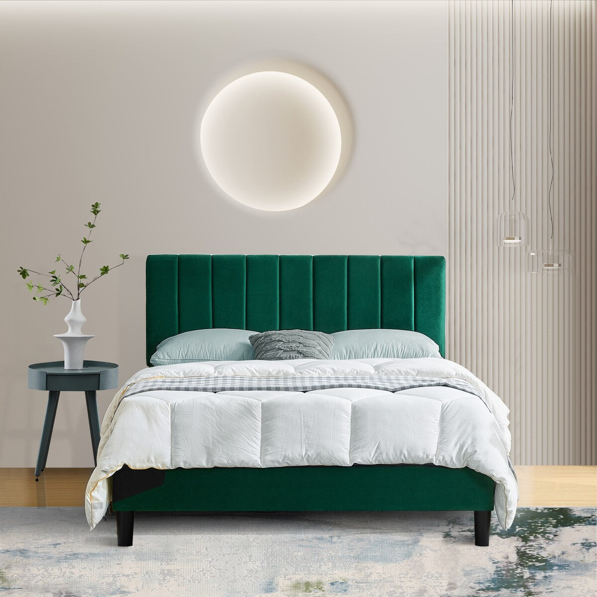 Full Size Frame Platform Bed with Upholstered Headboard