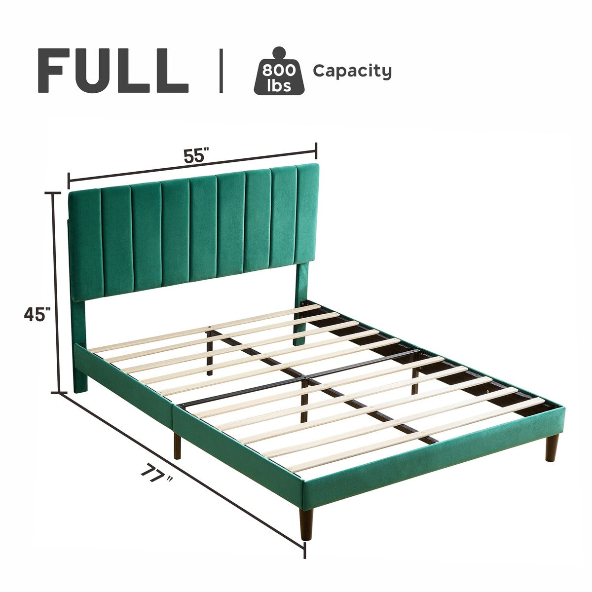 Full Size Frame Platform Bed with Upholstered Headboard