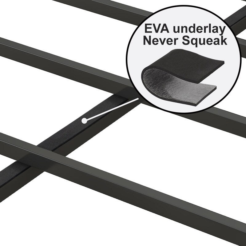 Full Size Heavy-Duty Platform Bed with Charging Station, Upholstered Headboard & Metal Slats