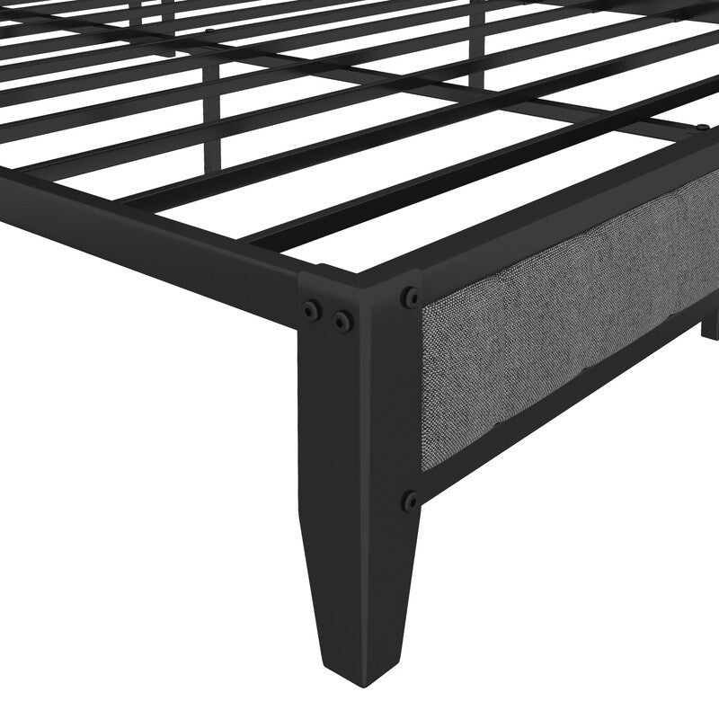 Full Size Heavy-Duty Platform Bed with Charging Station, Upholstered Headboard & Metal Slats