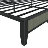 Full Size Heavy-Duty Platform Bed with Charging Station, Upholstered Headboard & Metal Slats