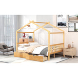 Full Size House Platform Bed with Two Drawers
