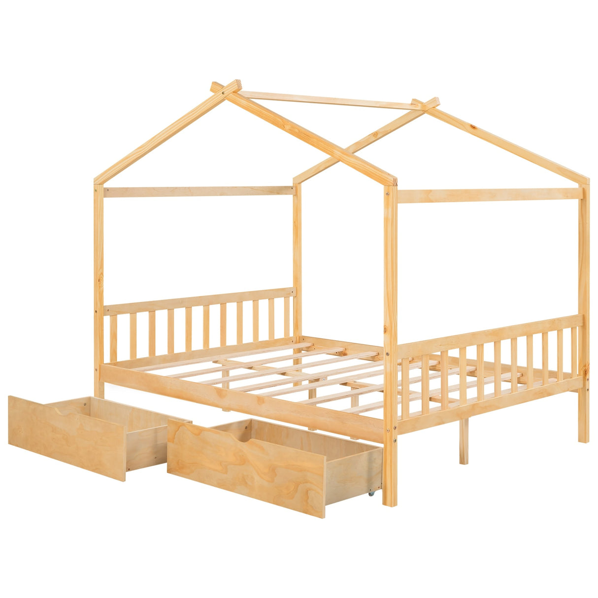Full Size House Platform Bed with Two Drawers