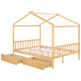 Full Size House Platform Bed with Two Drawers