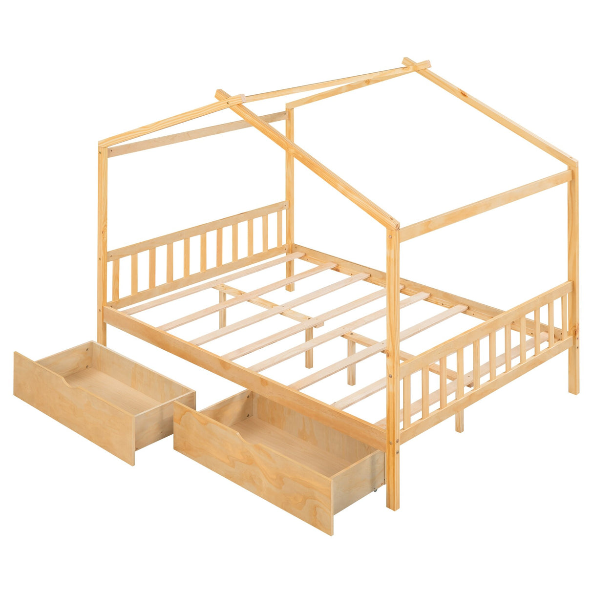 Full Size House Platform Bed with Two Drawers