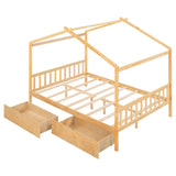 Full Size House Platform Bed with Two Drawers