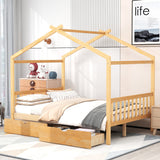Full Size House Platform Bed with Two Drawers