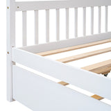 Full Size House Shaped Platform Bed with Twin Size Trundle, Solid Wood Kids Bed Frame for Bedroom Children Room, White