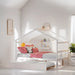 Full Size House Shaped Platform Bed with Twin Size Trundle, Solid Wood Kids Bed Frame for Bedroom Children Room, White