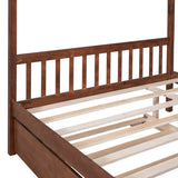 Full Size House Shaped Platform Bed with Twin Size Trundle, Solid Wood Kids Bed Frame for Bedroom Children Room, White