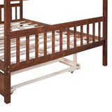 Full Size House Shaped Platform Bed with Twin Size Trundle, Solid Wood Kids Bed Frame for Bedroom Children Room, White