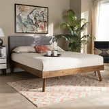 Full Size Light Gray Fabric Walnut Finished Platform Bed