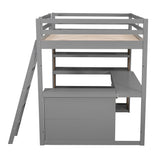 Full Size Loft Bed Frame with Ladder, Shelves,and Desk,Full Length Guard Rails,for Kids Youths Adults