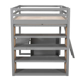 Full Size Loft Bed Frame with Ladder, Shelves,and Desk,Full Length Guard Rails,for Kids Youths Adults