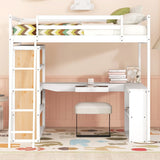 Full Size Loft Bed Frame with Ladder, Shelves,and Desk,Full Length Guard Rails,for Kids Youths Adults