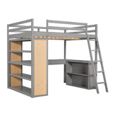 Full Size Loft Bed Frame with Ladder, Shelves,and Desk,Full Length Guard Rails,for Kids Youths Adults