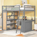 Full Size Loft Bed Frame with Ladder, Shelves,and Desk,Full Length Guard Rails,for Kids Youths Adults