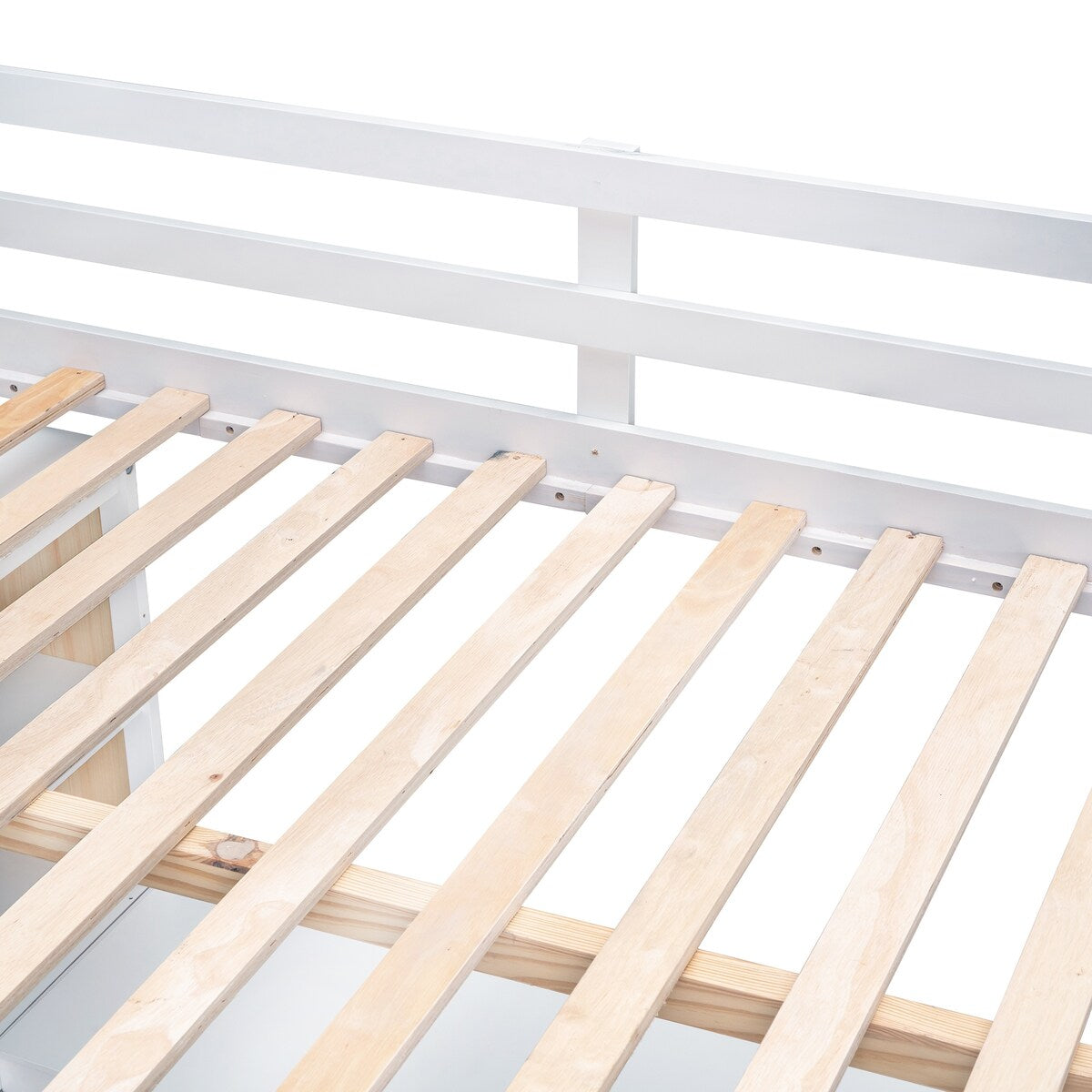 Full Size Loft Bed Frame with Ladder, Shelves,and Desk,Full Length Guard Rails,for Kids Youths Adults