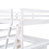 Full Size Loft Bed Frame with Ladder, Shelves,and Desk,Full Length Guard Rails,for Kids Youths Adults