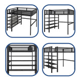 Full Size Loft Bed with 4-Tier Shelves and Storage