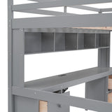 Full Size Loft Bed with Cabinets, Built-in desk with Charging Station