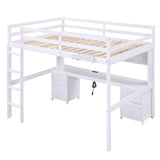 Full Size Loft Bed with Cabinets, Built-in desk with Charging Station