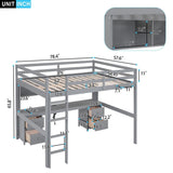 Full Size Loft Bed with Cabinets, Built-in desk with Charging Station