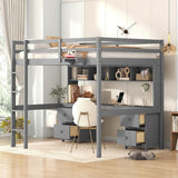 Full Size Loft Bed with Cabinets, Built-in desk with Charging Station