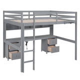 Full Size Loft Bed with Cabinets, Built-in desk with Charging Station