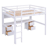 Full Size Loft Bed with Cabinets, Built-in desk with Charging Station