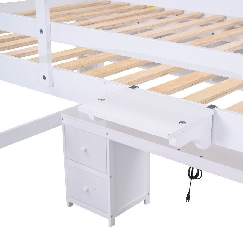 Full Size Loft Bed with Cabinets, Built-in desk with Charging Station
