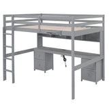 Full Size Loft Bed with Cabinets, Built-in desk with Charging Station