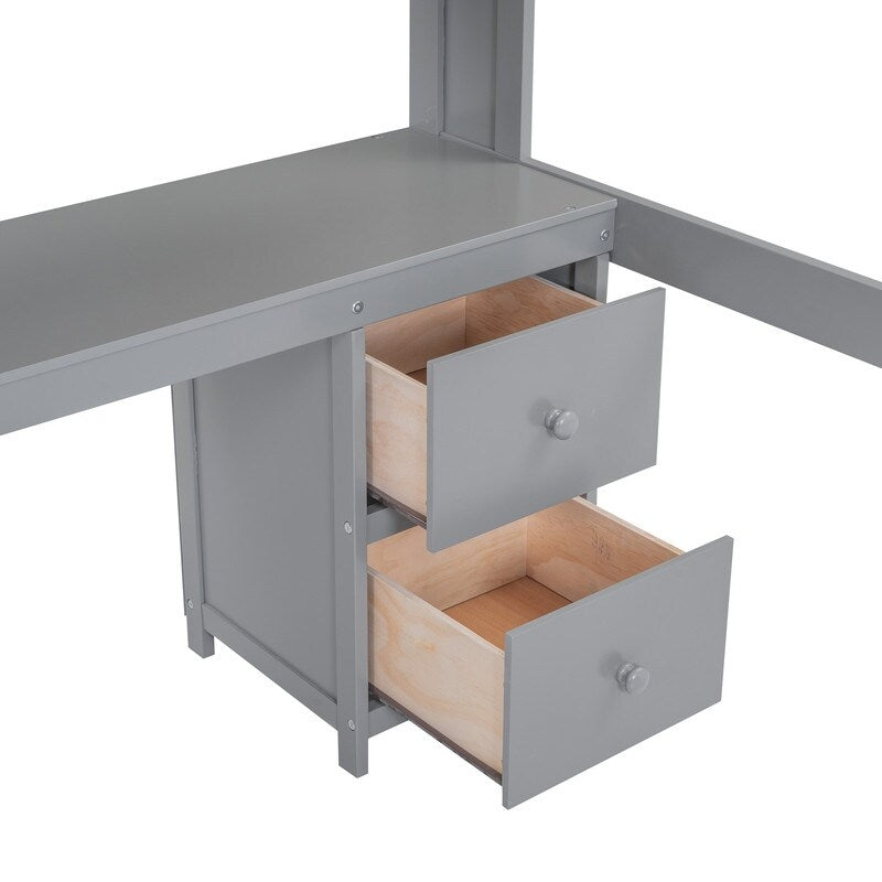 Full Size Loft Bed with Cabinets, Built-in desk with Charging Station