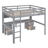 Full Size Loft Bed with Cabinets, Built-in desk with Charging Station