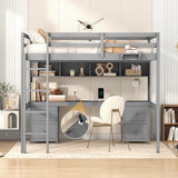 Full Size Loft Bed with Cabinets, Built-in desk with Charging Station