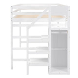 Full Size Loft Bed with Hidden Storage, Wooden Storage Bed Frame with Built-in Storage Wardrobe and Staircase, Grey