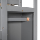 Full Size Loft Bed with Hidden Storage, Wooden Storage Bed Frame with Built-in Storage Wardrobe and Staircase, Grey