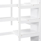 Full Size Loft Bed with Hidden Storage, Wooden Storage Bed Frame with Built-in Storage Wardrobe and Staircase, Grey