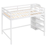 Full Size Loft Bed with Hidden Storage, Wooden Storage Bed Frame with Built-in Storage Wardrobe and Staircase, Grey