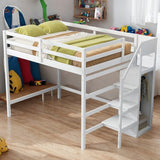 Full Size Loft Bed with Hidden Storage, Wooden Storage Bed Frame with Built-in Storage Wardrobe and Staircase, Grey