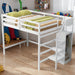 Full Size Loft Bed with Hidden Storage, Wooden Storage Bed Frame with Built-in Storage Wardrobe and Staircase, Grey